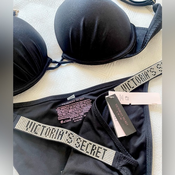 NWT Victoria’s Secret Very Sexy Black Push-Up Shine Strap Bra & Bikini Set 36C/M - Picture 5 of 8